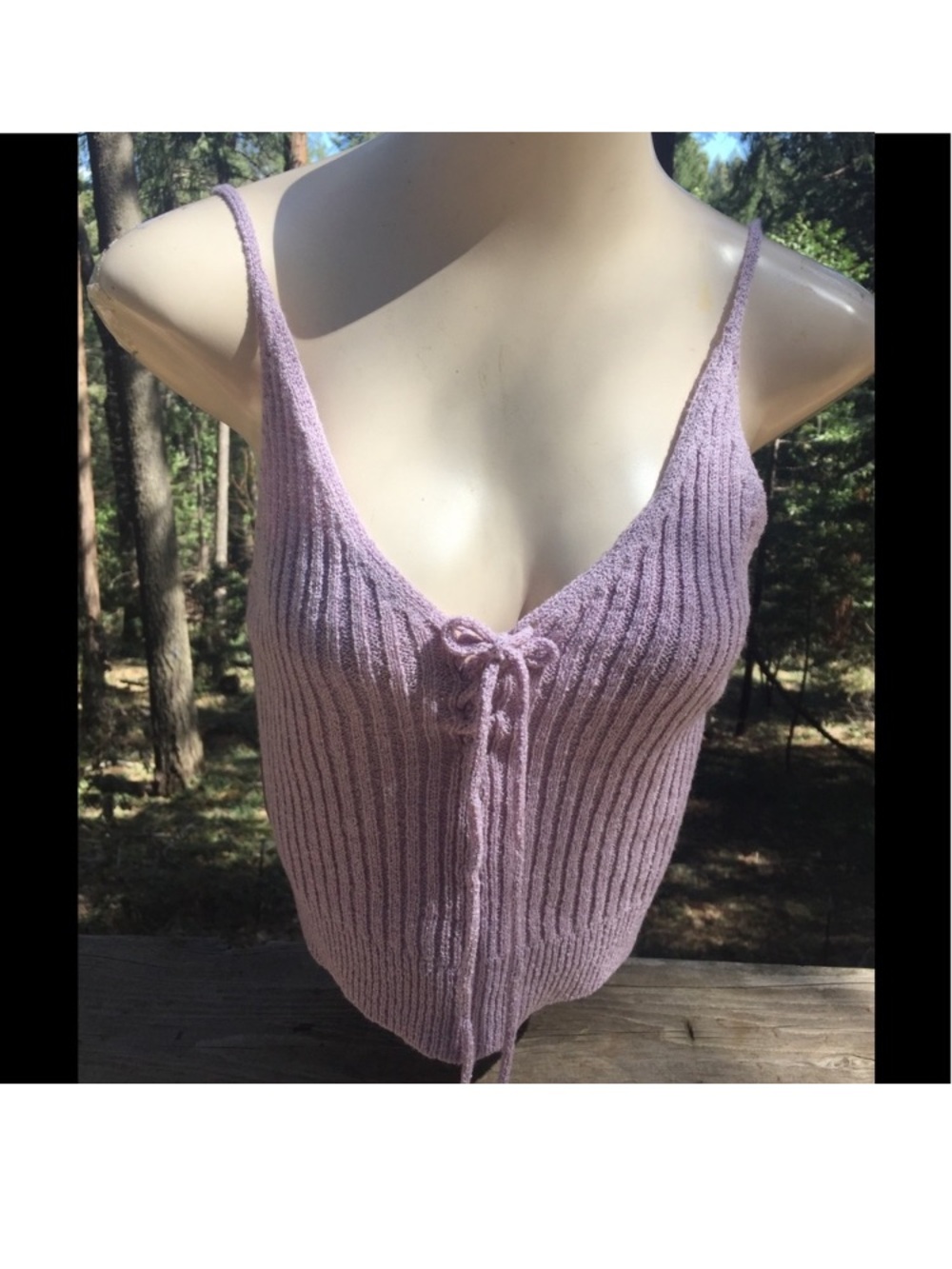 Lavender Ribbed Knit Camisole with Front Tie